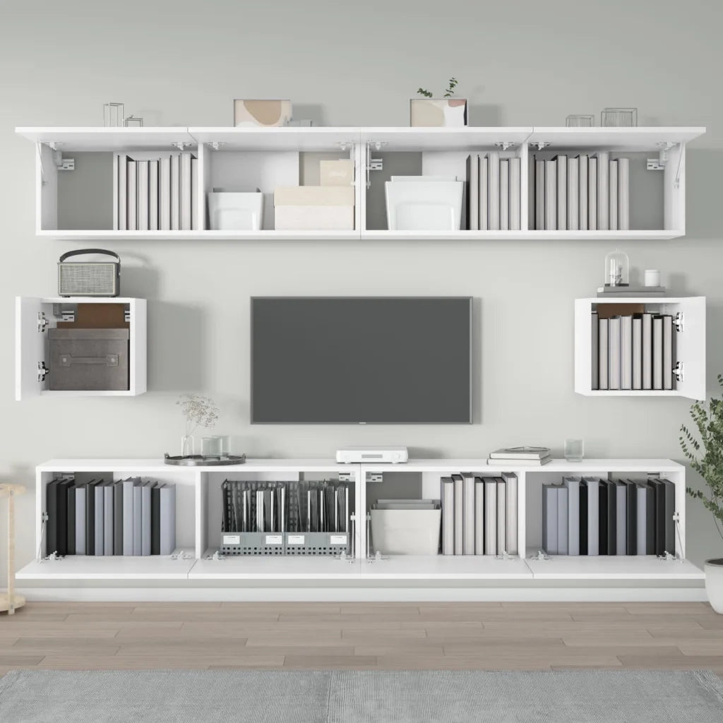 Set di Mobili Porta TV 6 pz-Set di 6 Credenza per TV Bianco in Legno Multistrato 496755