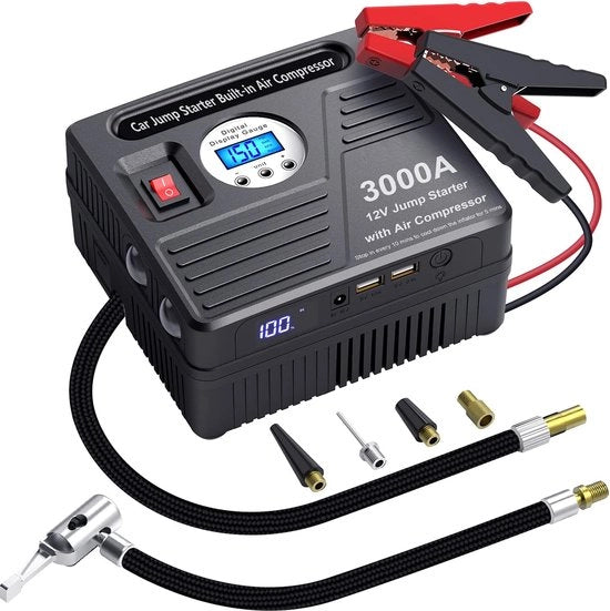 Avviatore di emergenza per auto - Assistenza di avvio - Assistenza di avvio per auto - Avviatore di emergenza Powerbank - Avviatore di emergenza con compressore