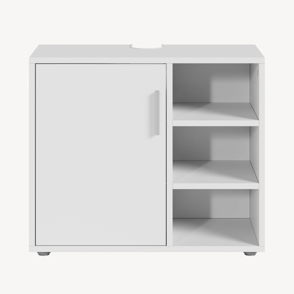 Mobile Sottolavabo Kulaik da Bagno ad Anta e 3 Scomparti Aperti 51 x 60 x 32 cm - Bianco [en.casa]