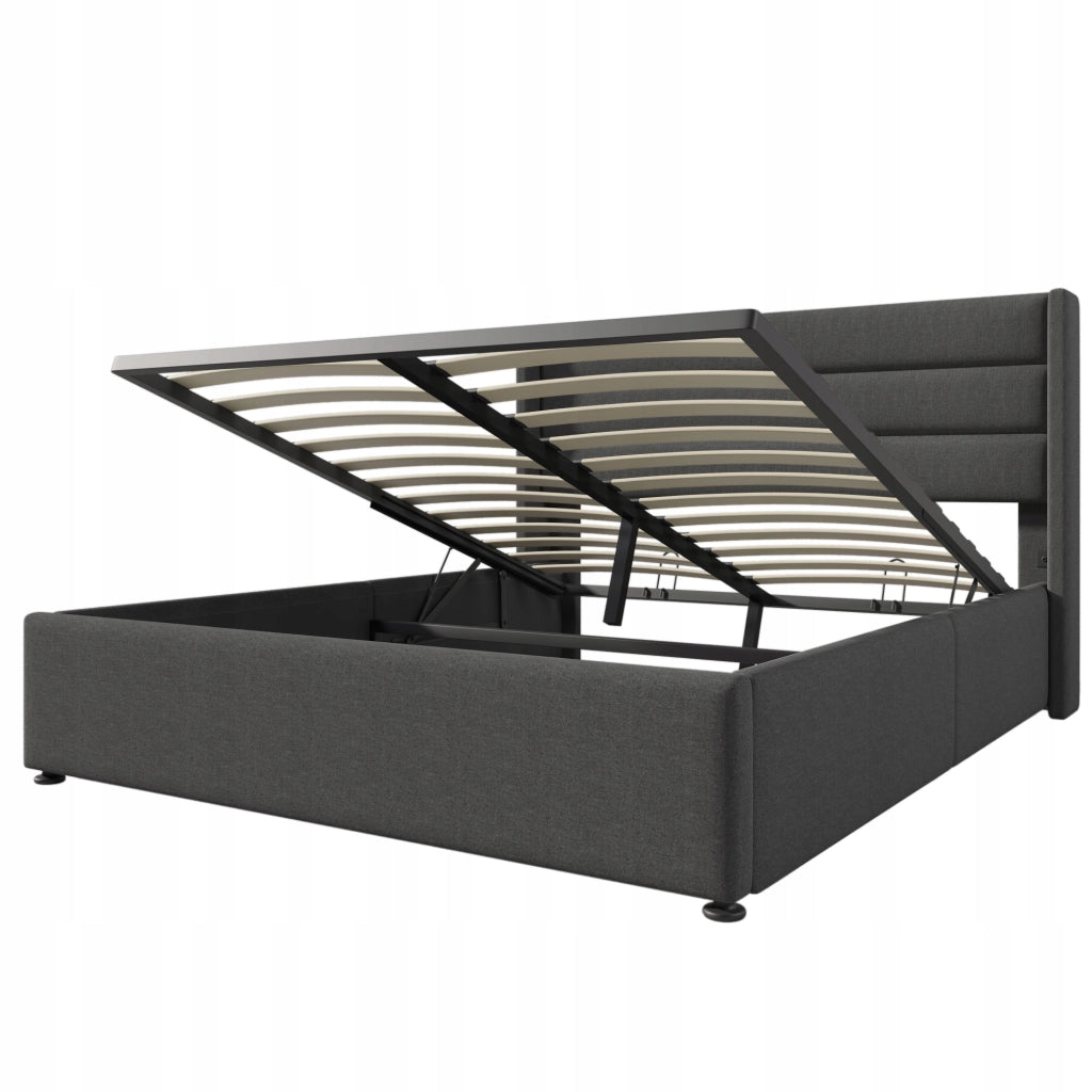 Letto imbottito 140x200 idraulico grigio - Xylo