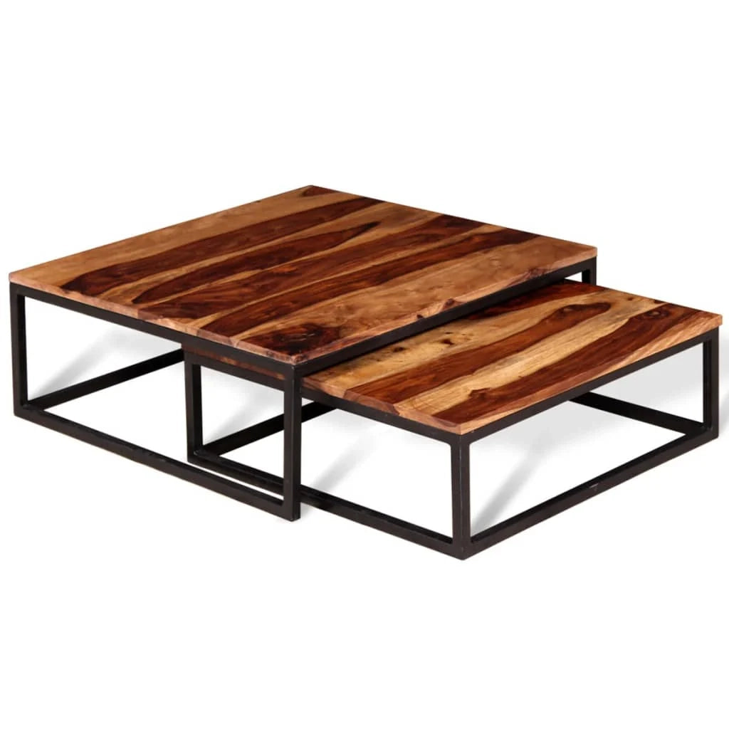 Set di 2 tavolini da caffè impilabili legno massello marrone 02_0042112