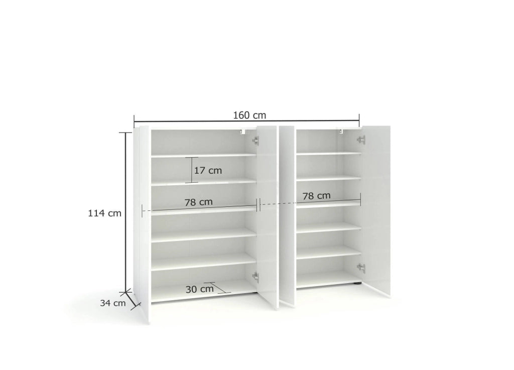 Scarpiera Abdul, Mobile portascarpe, Armadio da ingresso multiuso, Mobiletto per calzature, Made in Italy, 160x34h115 cm, Bianco lucido