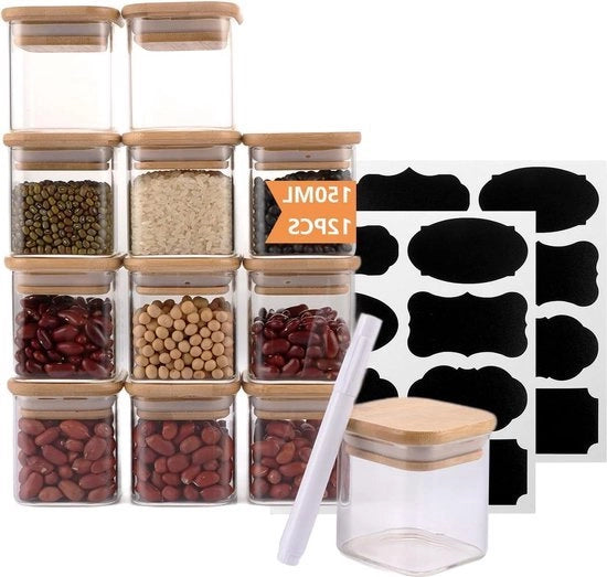 12 piccoli contenitori per erbe in legno con coperchio ripiegabile - 150 ml - contenitori per erbe mini per spezie e dolci - set di 12 contenitori per erbe quadrati