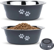 Pacco di 2 ciotole in acciaio inossidabile per cani (2020 ml), ciotola per gatto in acciaio inossidabile con base antiscivolo in silicone per cani e gatti piccoli, ciotola per bere per gatto e cane, L - 23,7 cm.