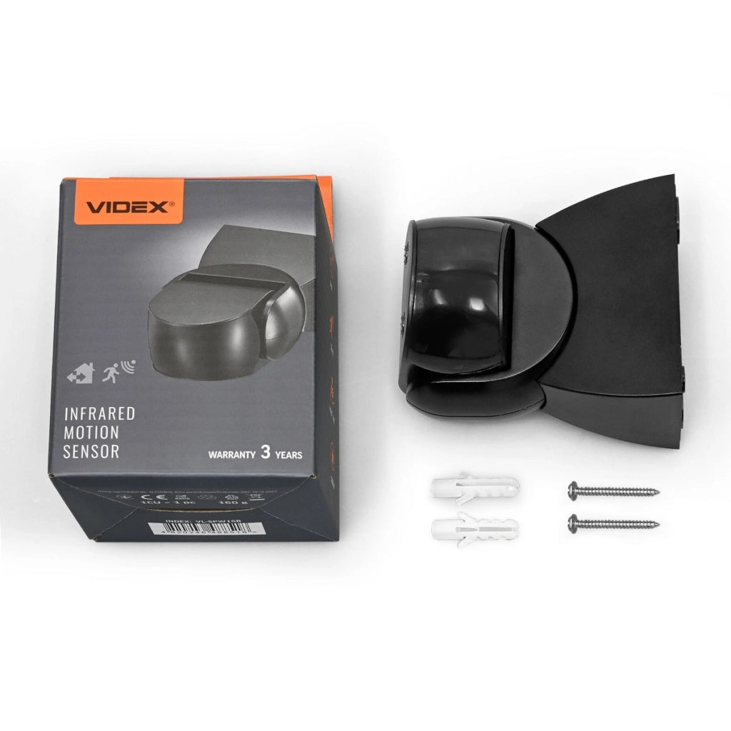 Sensore movimento PIR crepuscolare nero IP65 Videx
