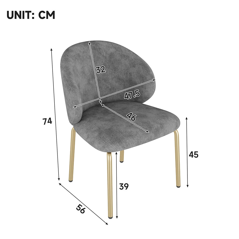 Set di 4 sedie da pranzo - Xylo - 47,5x56x74 cm - Grigio - Piedi dorati in velluto