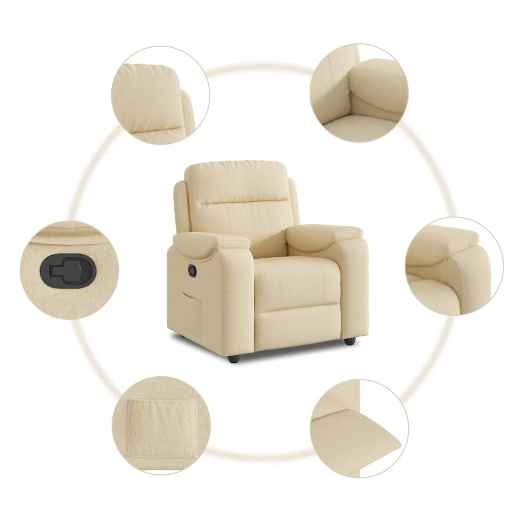 Poltrona | Sedia Relax Reclinabile in Tessuto Crema
