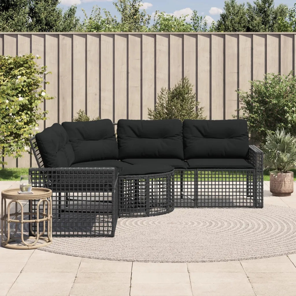 Divano da Giardino a L con Cuscini e Pouf Nero in Polyrattan 365893