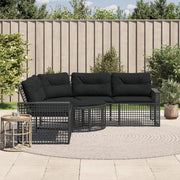 Divano da Giardino a L con Cuscini e Pouf Nero in Polyrattan 365893