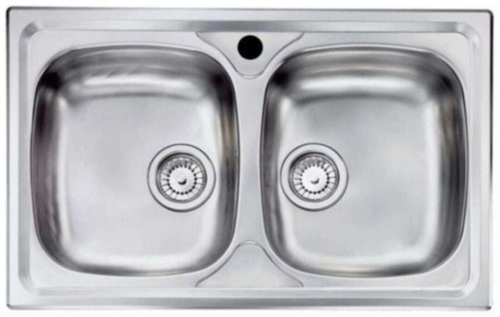 Lavello Da Incasso In Acciaio Inox Due Vasche Con Sifone 50X86 - Mabel