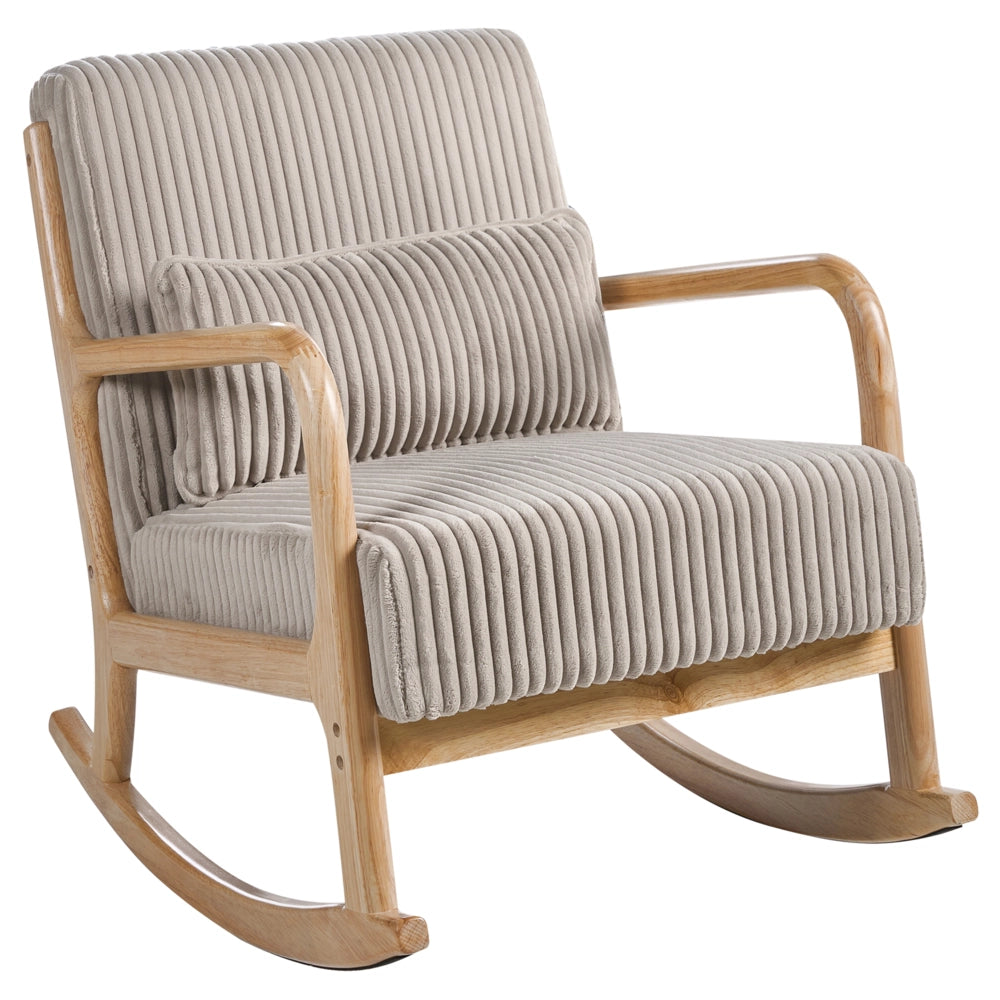 Sedia a dondolo in velluto a coste Rivestimento in stile vintage Struttura in legno Bianco