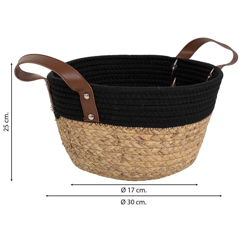 Cesto in fibra naturale e cotone nero d30x17/25h