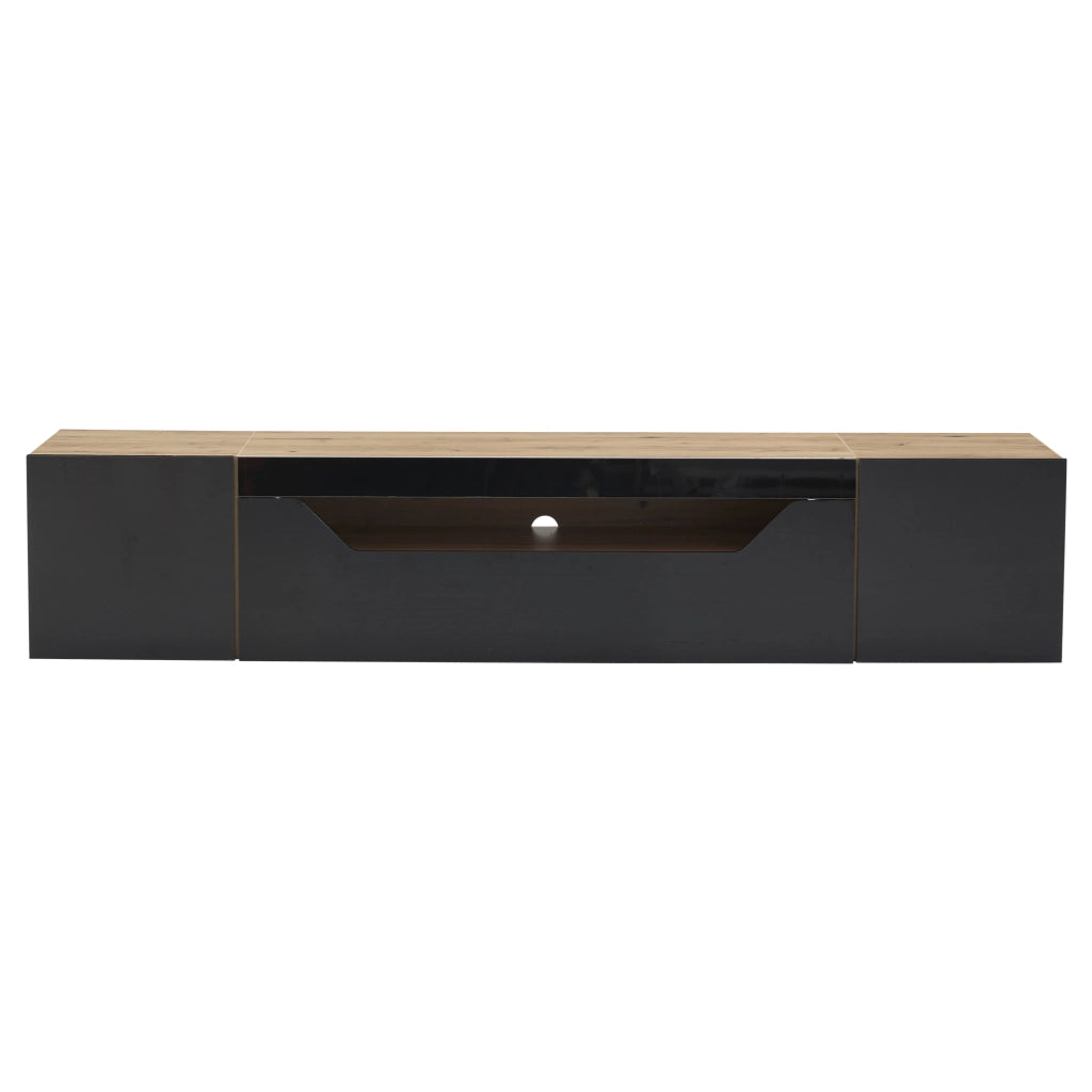 Mobile TV a Parete con LED ¨C MINIMAL ¨C Nero/Legno, 180x37x36 cm, 3 Vani