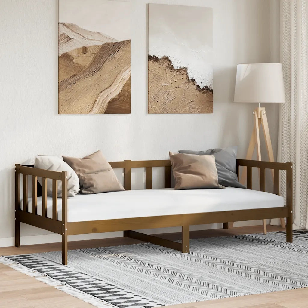 Letto singolo | Letto per adulti | Dormeuse Marrone Ambra in Legno Massello di Pino 90x200 cm
