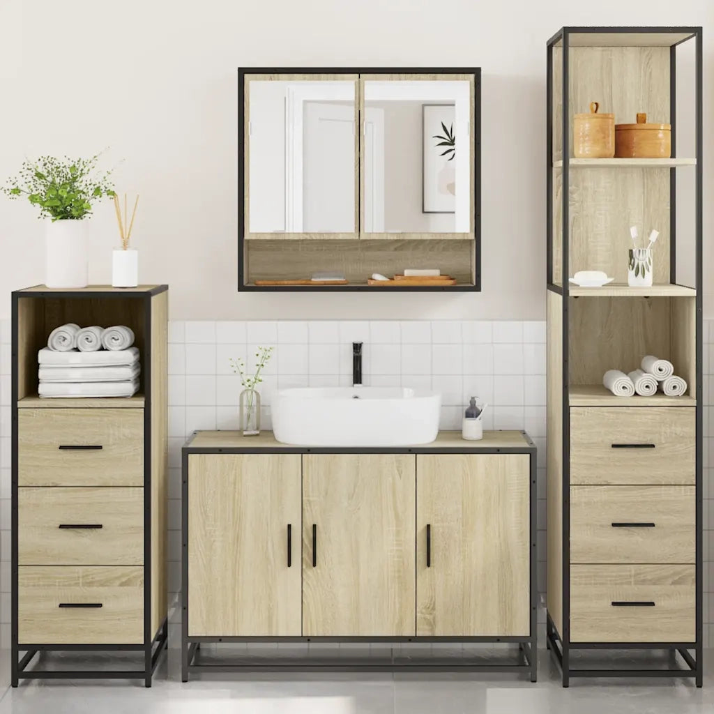 Set Mobili da Bagno 4 pz Rovere Sonoma in Legno Multistrato 3301281