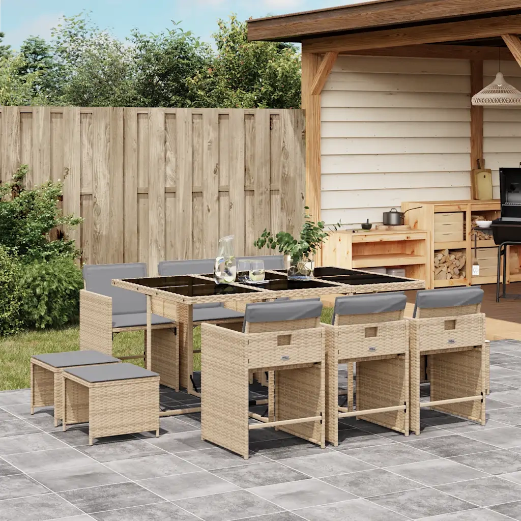 Set Pranzo da Giardino 11 pz con Cuscini Beige Misto Polyrattan 3211152
