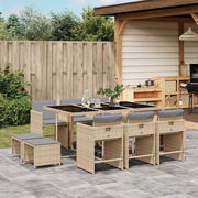 Set Pranzo da Giardino 11 pz con Cuscini Beige Misto Polyrattan 3211152