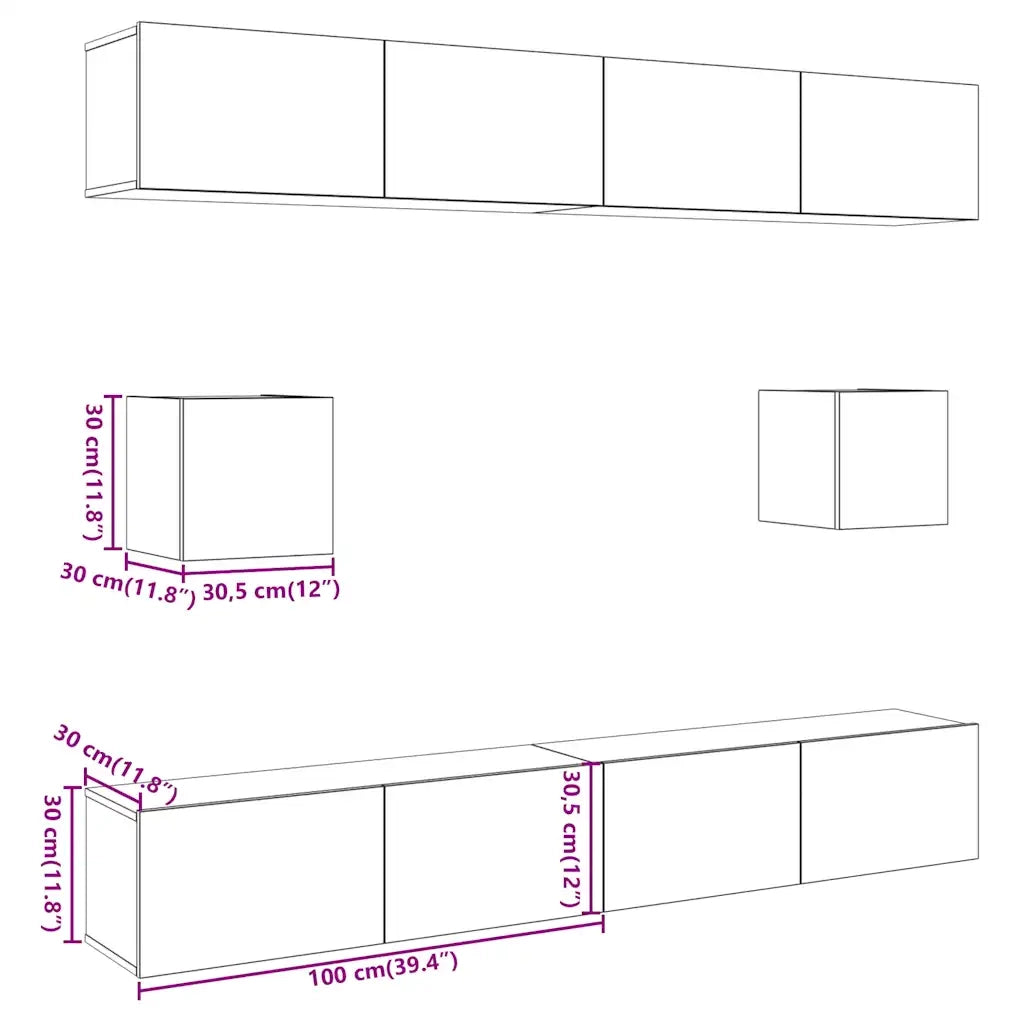Set Mobile TV 6 pz-Credenza per TV Montato a Parete Legno Antico in Truciolato 484381