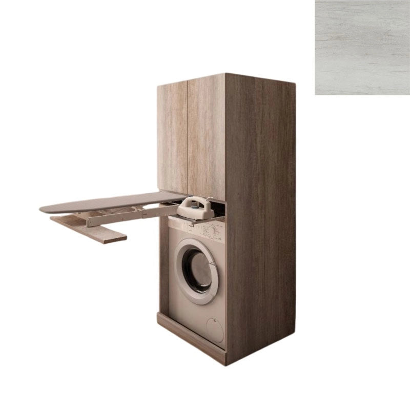 Mobile Lavanderia a Colonna per Lavatrice con Asse da Stiro e Ante Superiori 70x70x174A cm in Nobilitato Unika Olmo