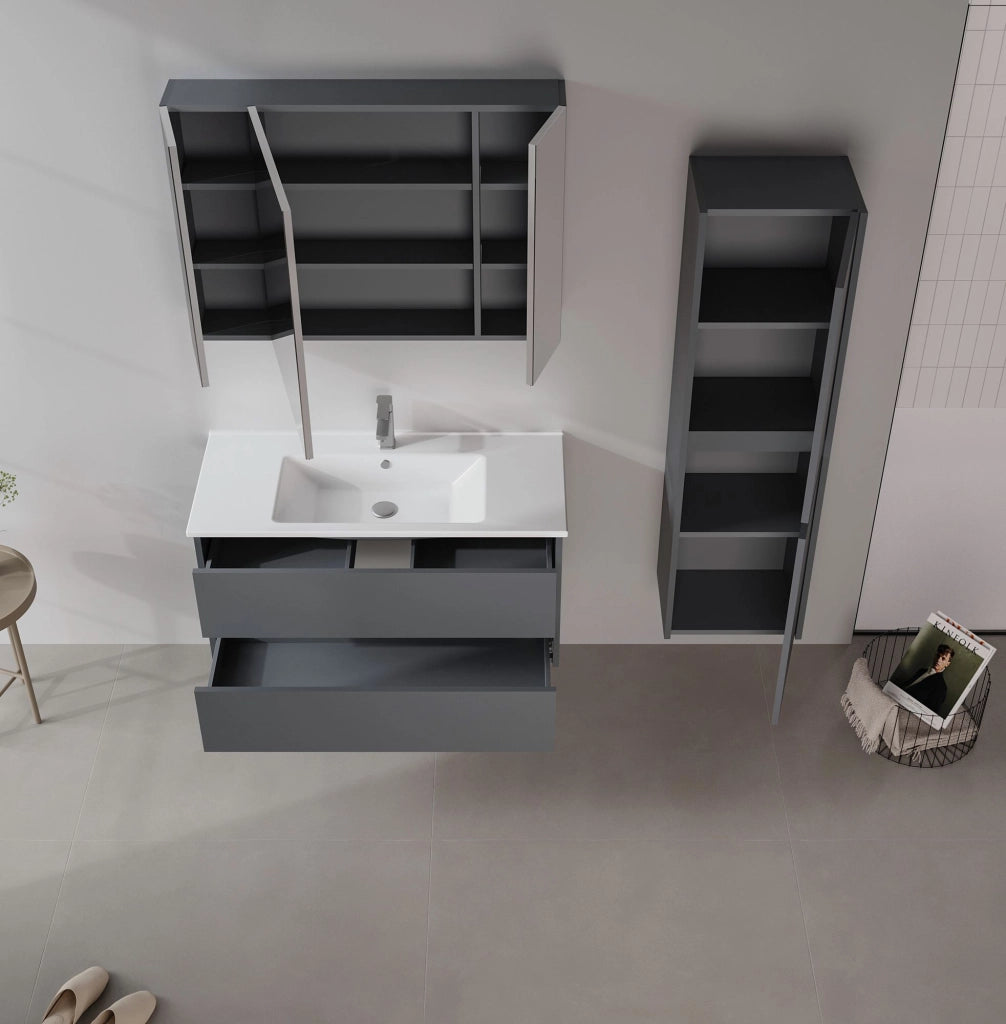 Set mobile lavabo con specchio (2 pezzi) "Side 100 v3" - 100 x 16 x 52 cm - Antracite opaco