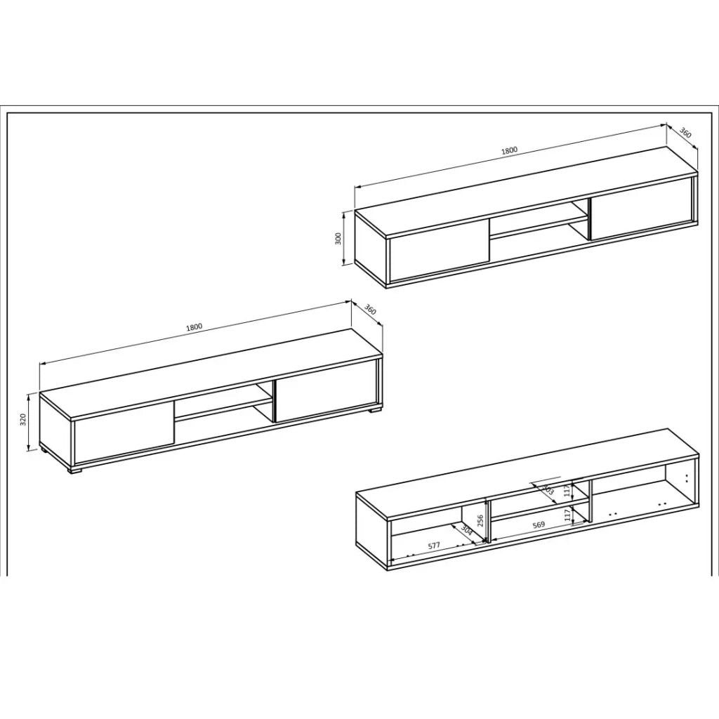 Mobile TV 180cm, 2 porte e 2 vani collezione MAANUM. Colore rovere chiaro.