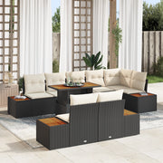 Set da pranzo da giardino 9 pezzi con cuscini nero in polyrattan e acacia