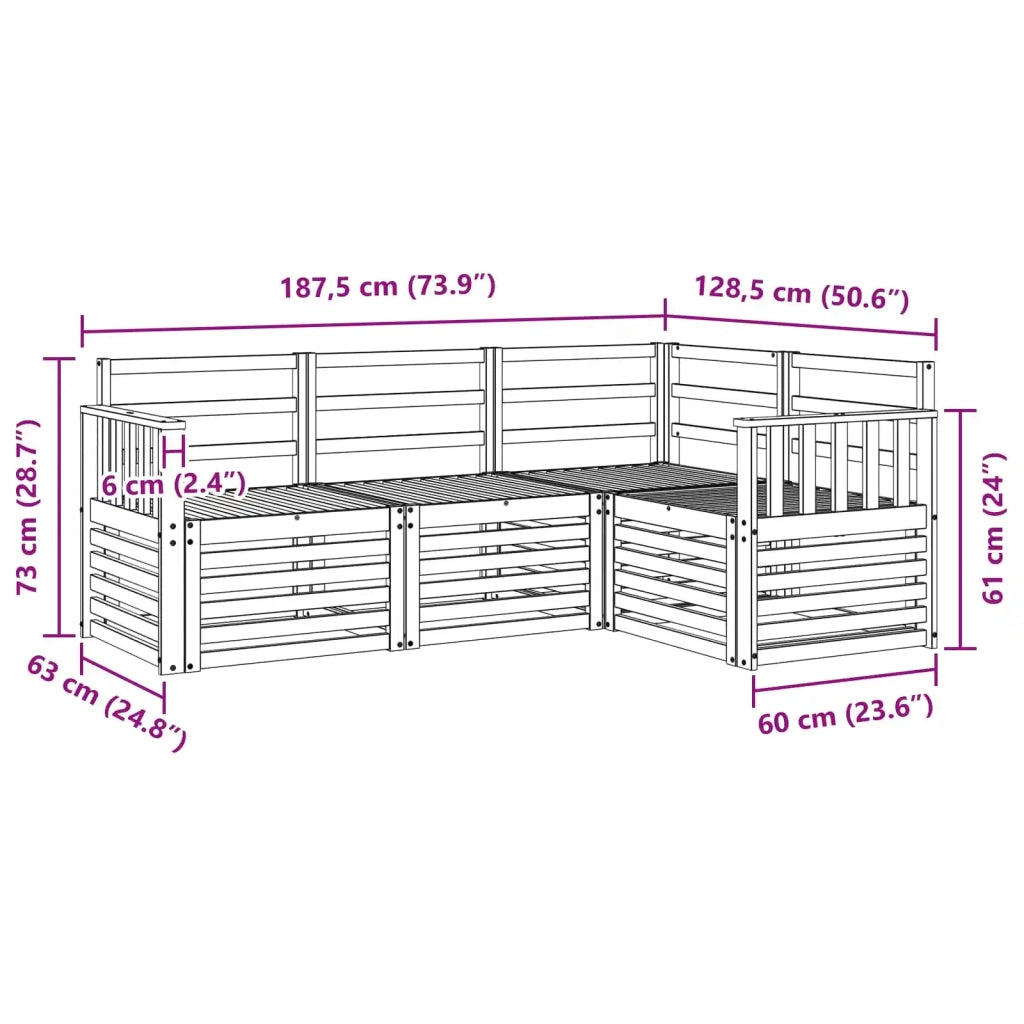 Set divani 4 pcs Naturale Legno di Acacia Massello 3374719