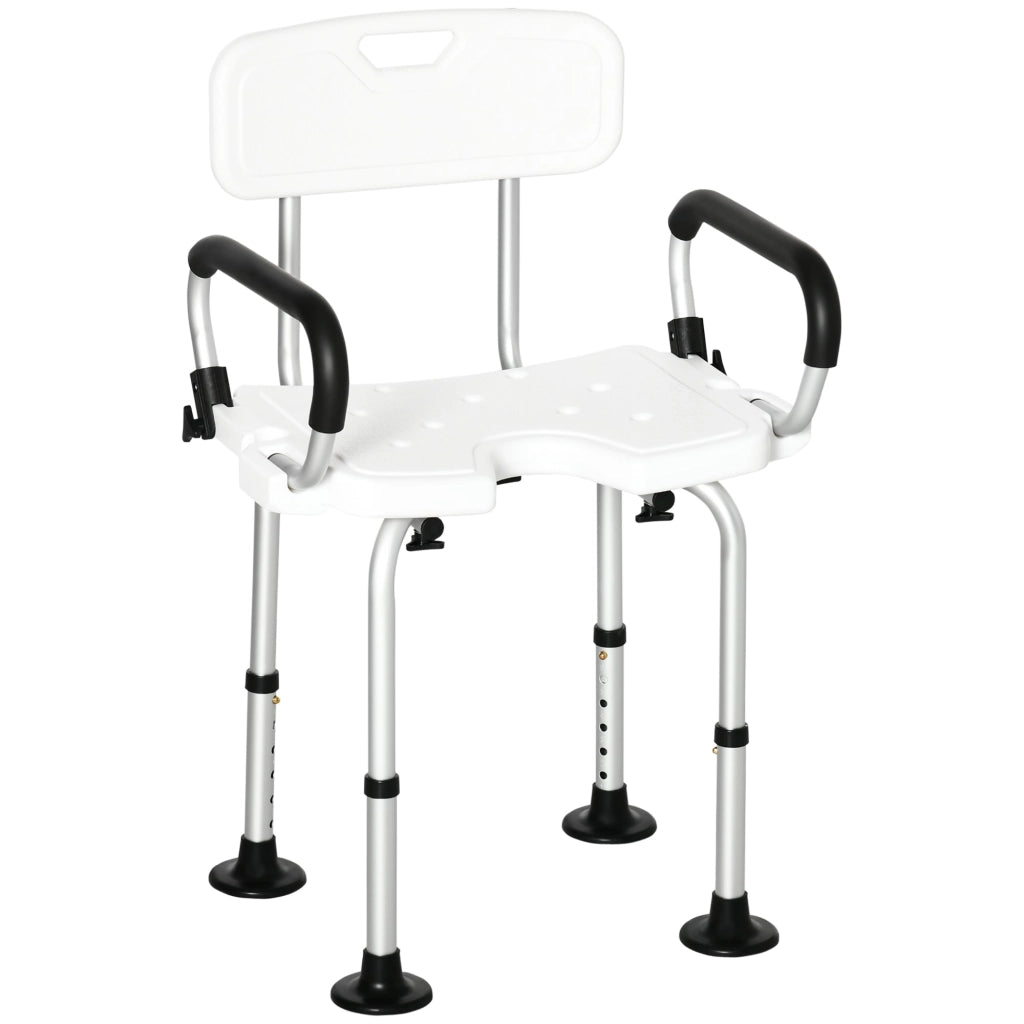 Sedia per Doccia con Braccioli 54x52x70-82 cm in Lega di Alluminio e HDPE Bianco