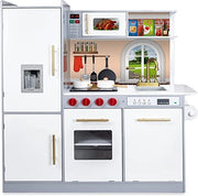 Teorema 40648 - Cucina Giocattolo in Legno con Piastra e Dispenser a batteria, Altezza 102cm, con Elettrodomestici e Ute