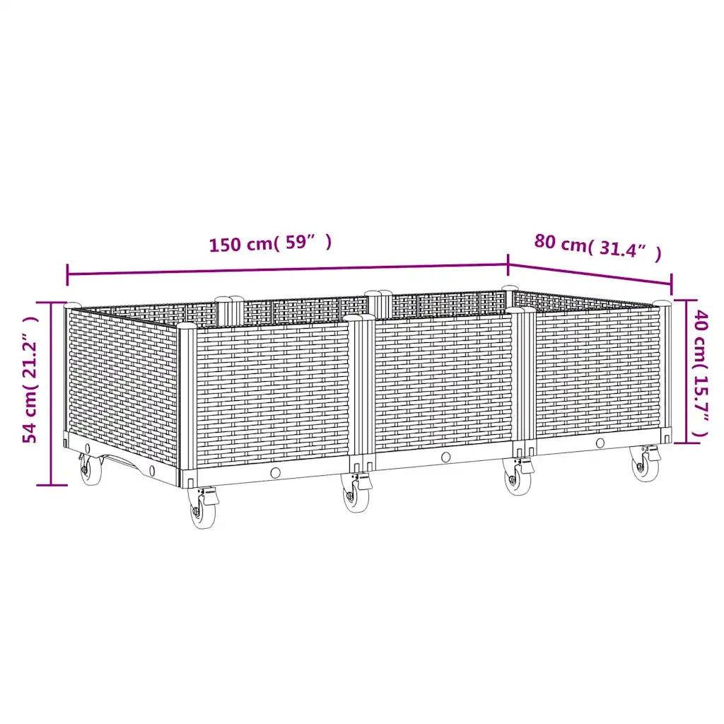 Fioriera da Giardino con Ruote-Vaso da Esterno-Fioriera Mobile Grigio Blu 150x80x54 cm in PP