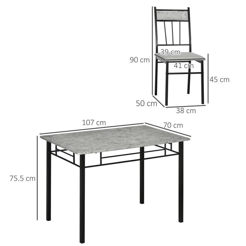 SET TAVOLO E SEDIE 5PZ, TAVOLO DA PRANZO RETTANGOLARE E 4 SEDIE GRIGIO E NERO