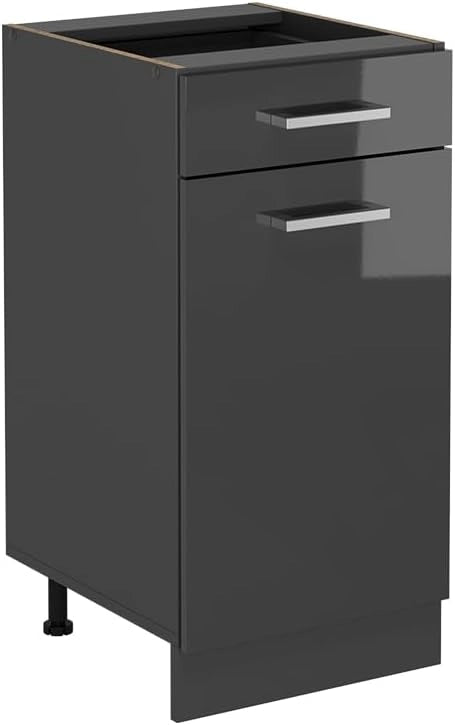 Mobiletto base per cucina R-Line, Antracite lucido, 40 cm senza piano di lavoro