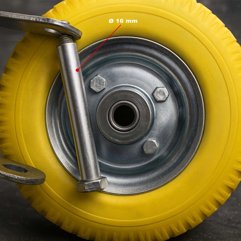 Set 4 ruote fisse da trasporto, antiforatura, 225x58 mm, 100 kg/ruota, con piastra di montaggio
