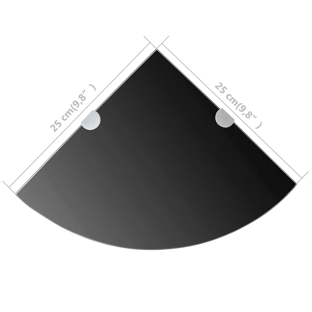 Mensola | Ripiano | Scaffale Angolare con Supporti Cromati in Vetro Nero 25x25 cm