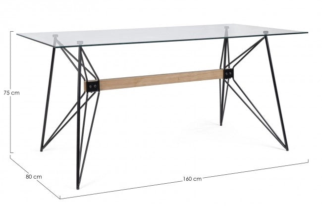 Tavolo Vetro Nero Industriale da Interno 160x80 cm - ELIAN