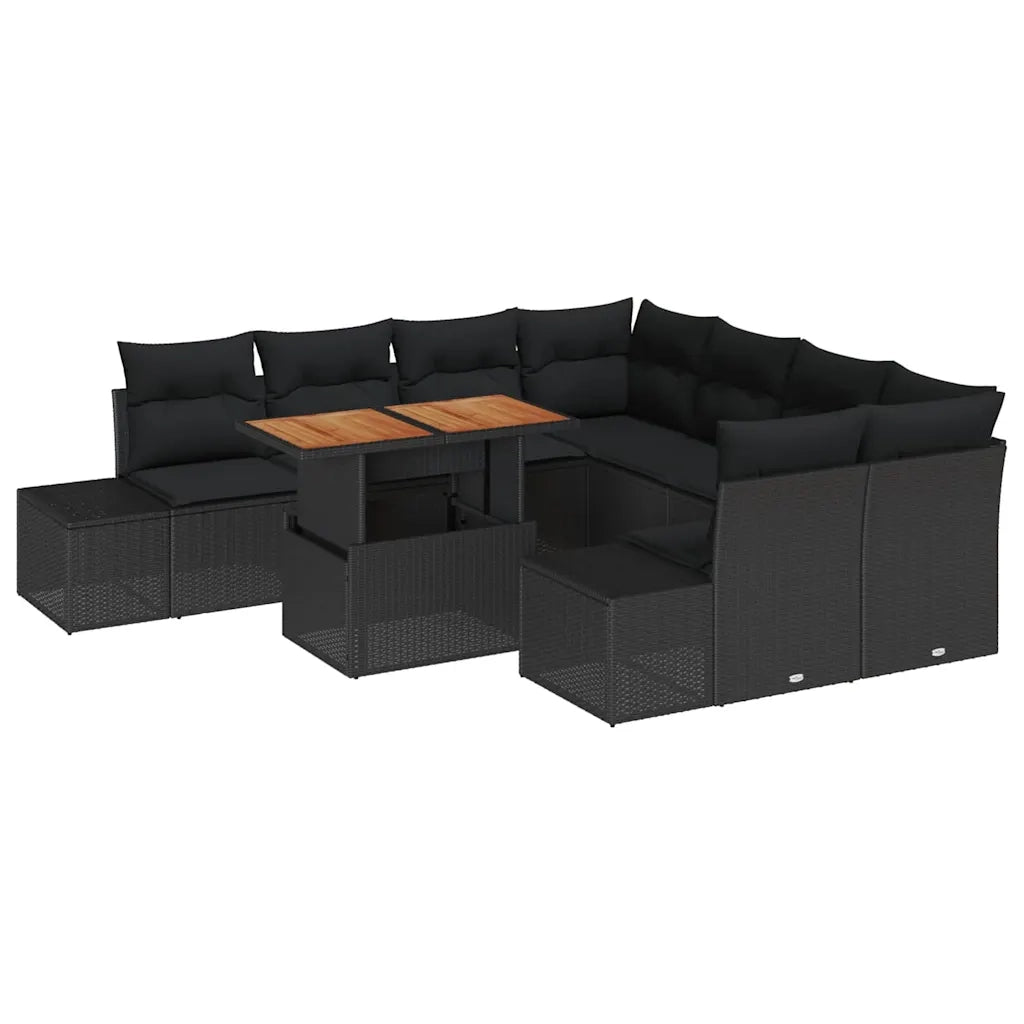 Set da Pranzo per Giardino con cuscino 9 pcs Nero e Marrone 3349946