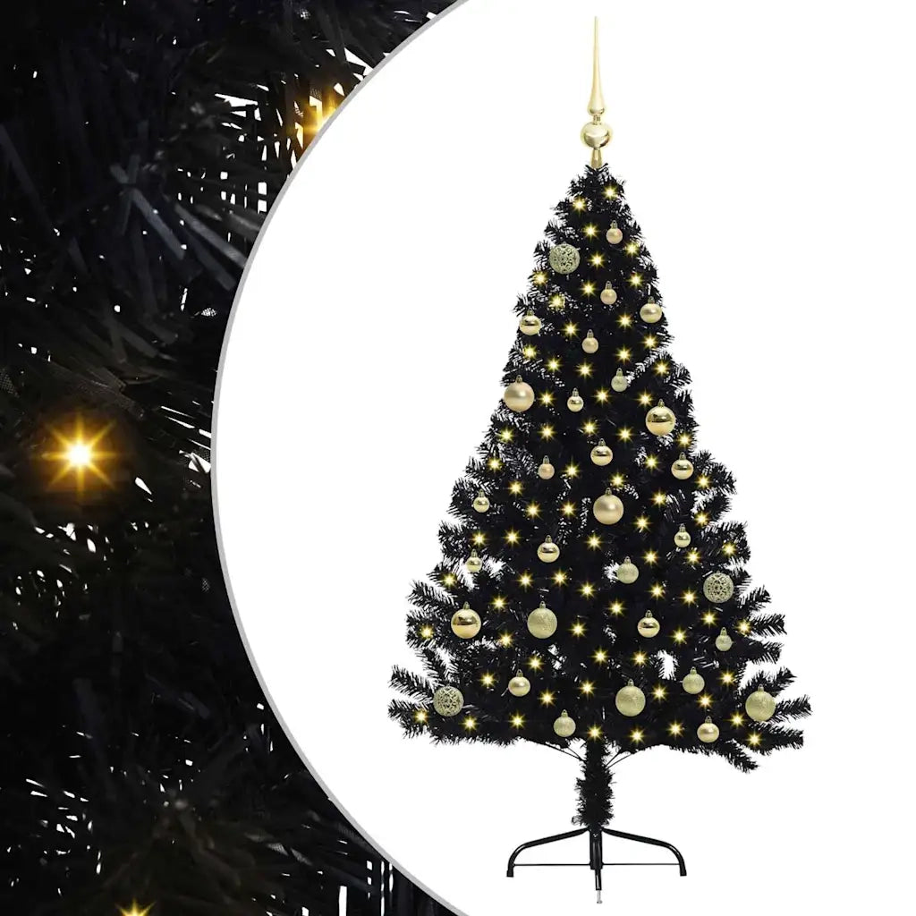 Albero di Natale | Decorazioni natalizie artificiale con luci integrate Nero 150 cm PVC