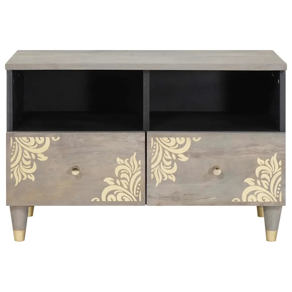 Mobile TV Grigio 70 x 33 x 46 cm Legno di mango massello 4018773