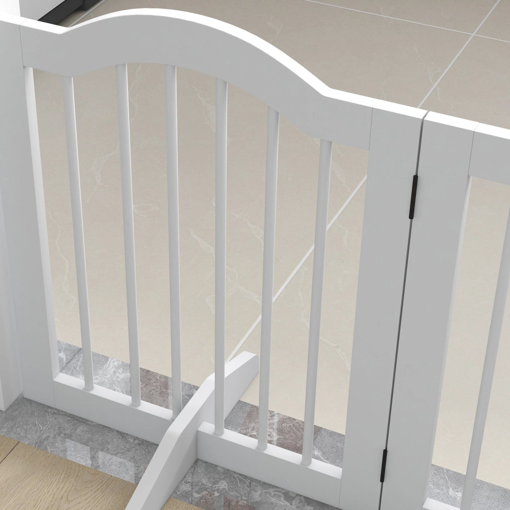 Barriera estensibile a forbice pieghevole a 4 pannelli per scale e porte in legno massiccio e MDF bianco