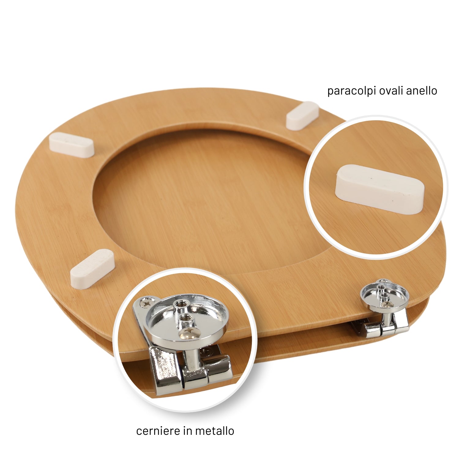 Sedile copriwater tavoletta universale linea bamboo mdf legno cerniere metallo *** tinta acero chiaro, confezione 1