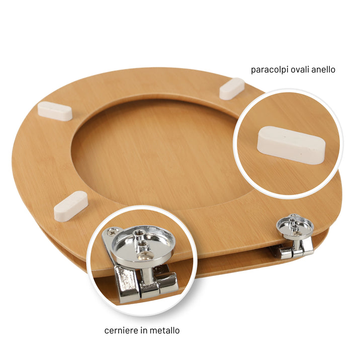 Sedile copriwater tavoletta universale linea bamboo mdf legno cerniere metallo *** tinta acero chiaro, confezione 1