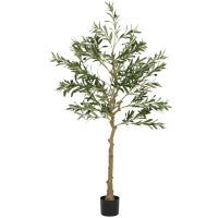 Pianta Artificiale di Olivo Alta 150 cm, Albero Finto con 720 Foglie e 32 Olive, Vaso Incluso