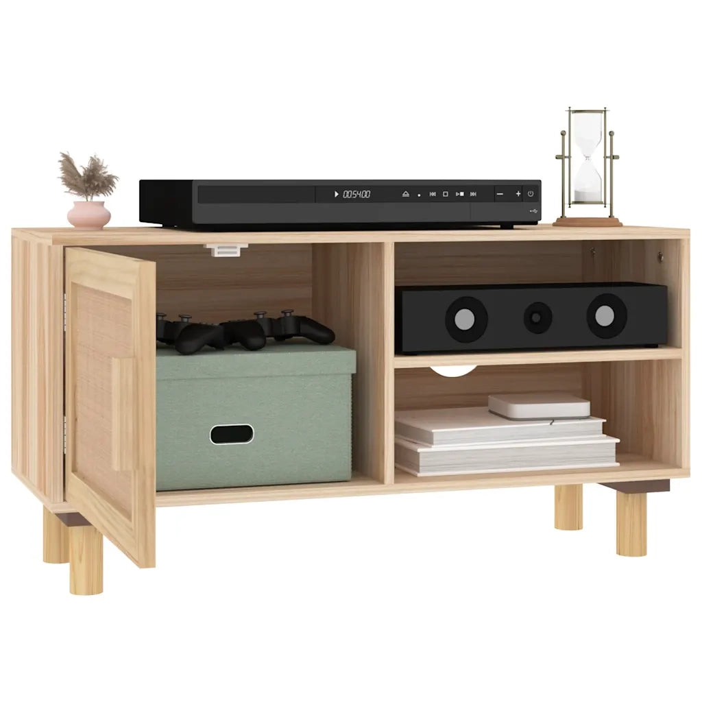 Mobile TV-Credenza per TV-Console TV Marrone 80x30x40 cm Massello Pino e Rattan Naturale