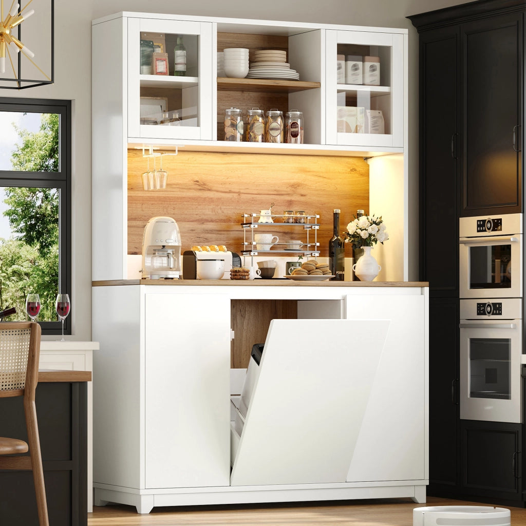 Credenza e madia con ante in acrilico, LED e vani aperti, per cucina e soggiorno, bianco, 120 × 40 × 180 cm