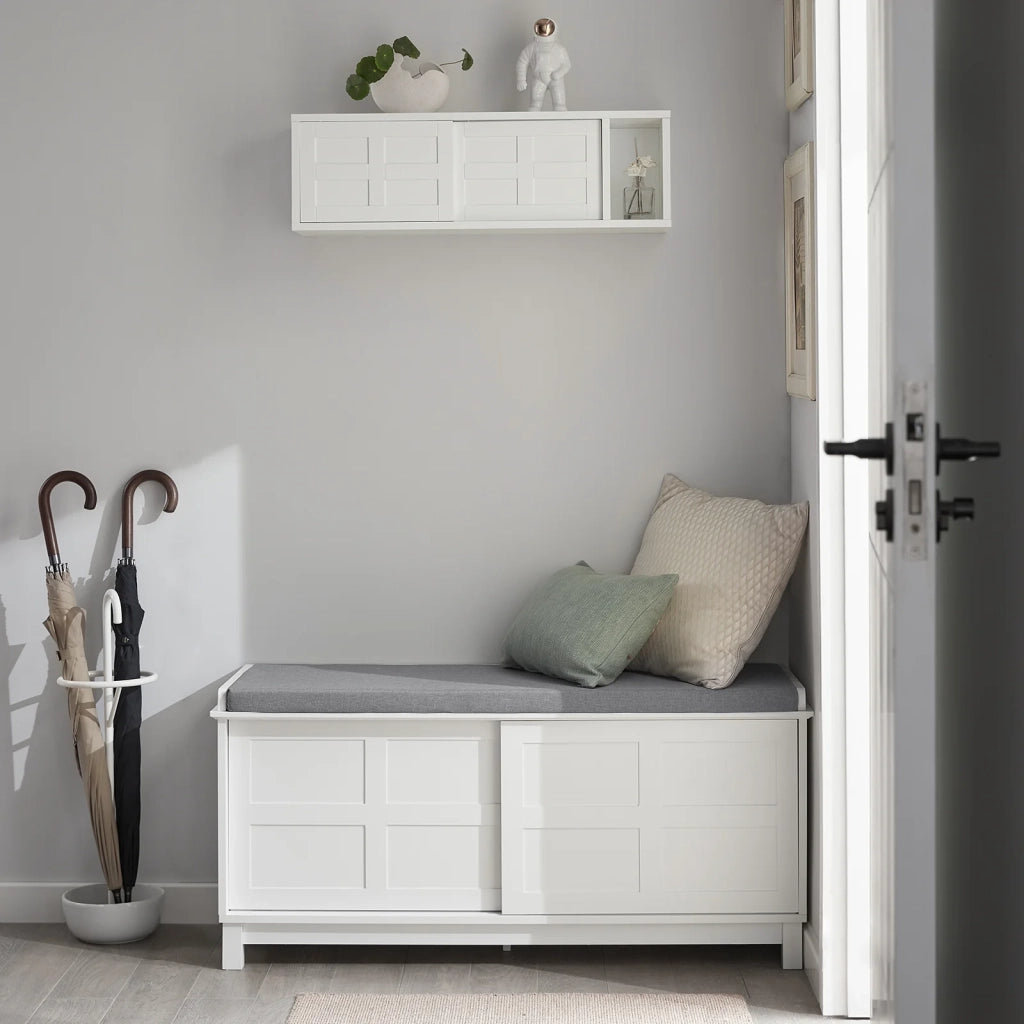 Pensile ingresso con ante scorrevoli Mensola Parete Portachiavi da muro Design Moderno Legno Bianco, FHK18-W