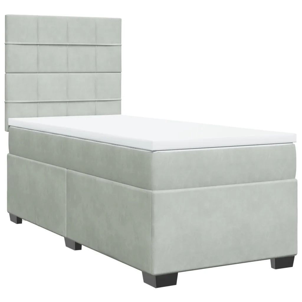 Giroletto a Molle con Materasso Grigio Chiaro 90x200 cm Velluto