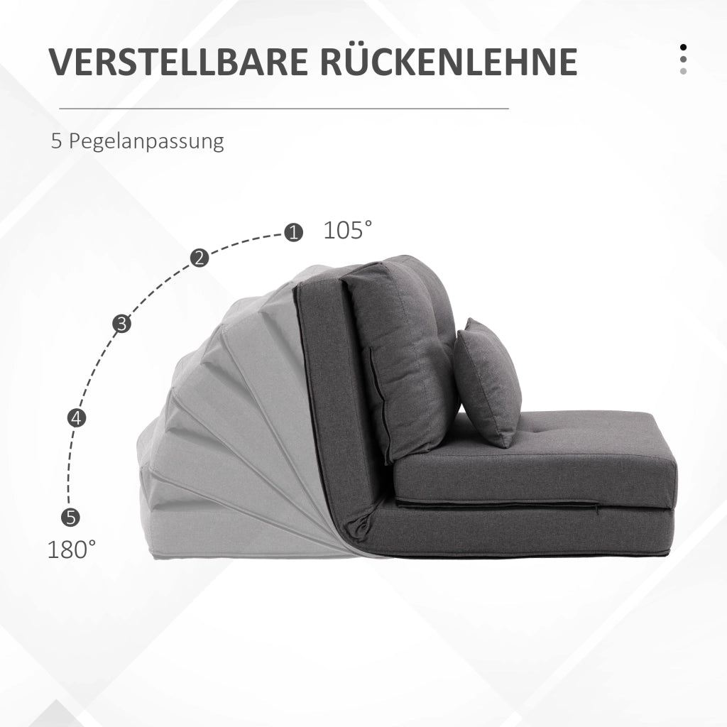 Fauteuil convertible con schienale regolabile e cuscini, struttura in metallo, lino grigio scuro 60 × 80 × 56 cm