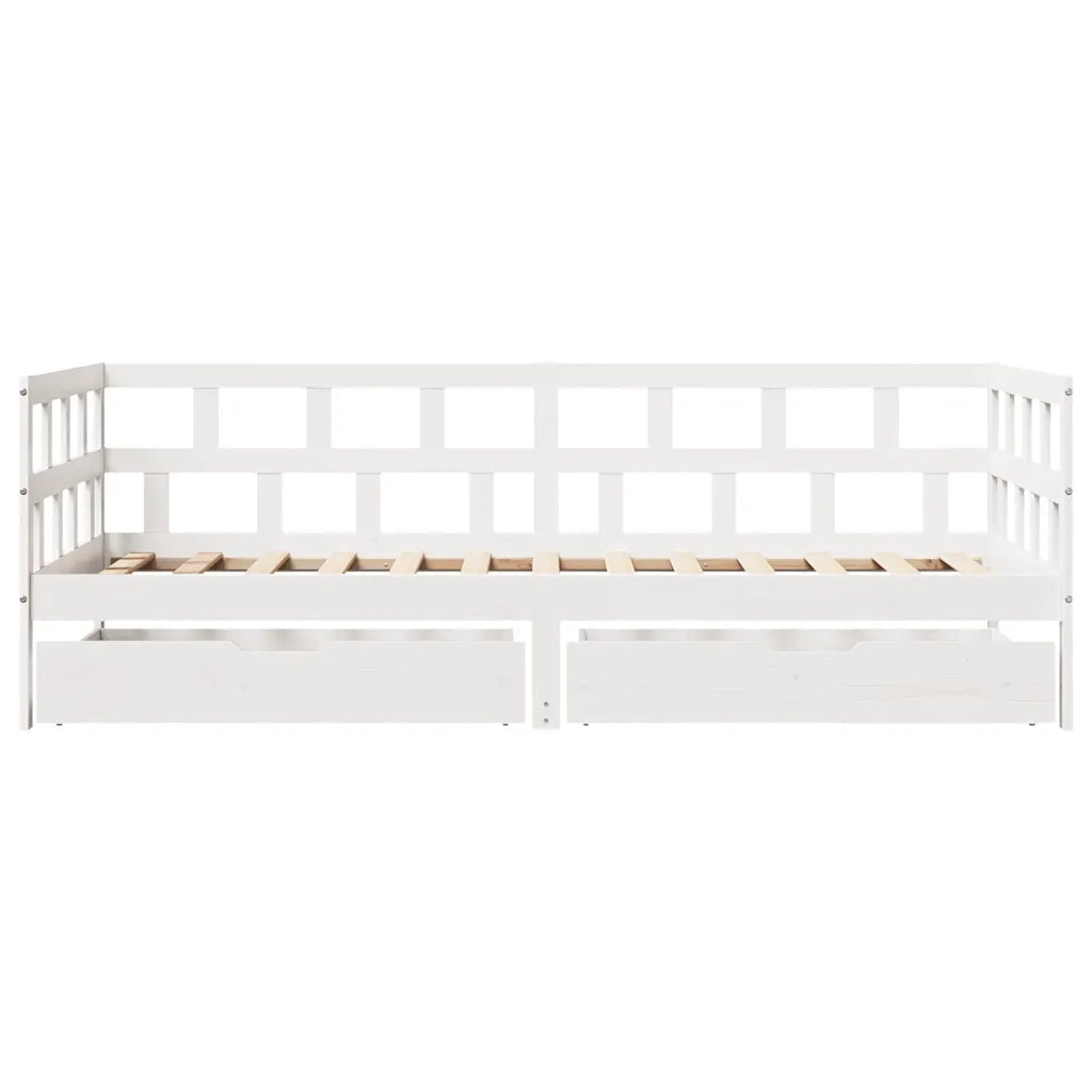 Dormeuse con Cassetti Bianco 90x200 cm Legno Massello di Pino