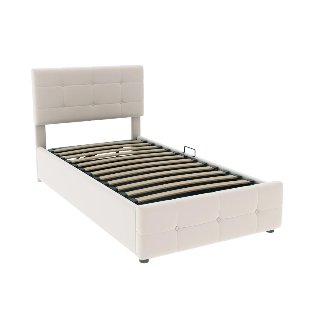 Letto singolo imbottito per bambini 90x200 cm beige con contenitore