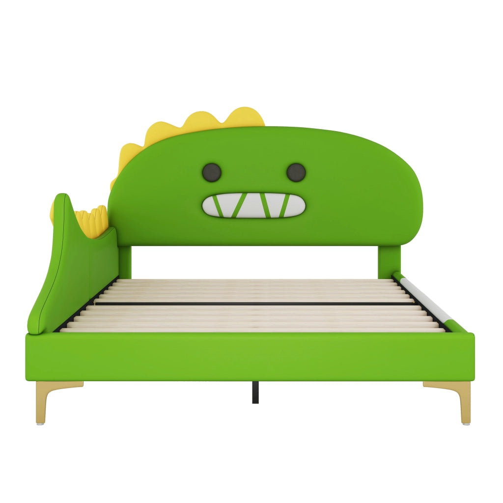 Letto basso per bambini verde con forma di dinosauro in PU 140x200 cm